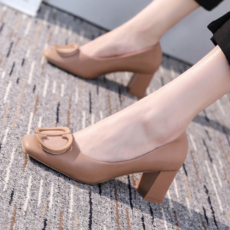 X(ẢNH THẬT) Giày Cao Gót Vuông 6p Khoá CD Da Thật Siêu Mềm QBEY Fullbox Cao Cấp