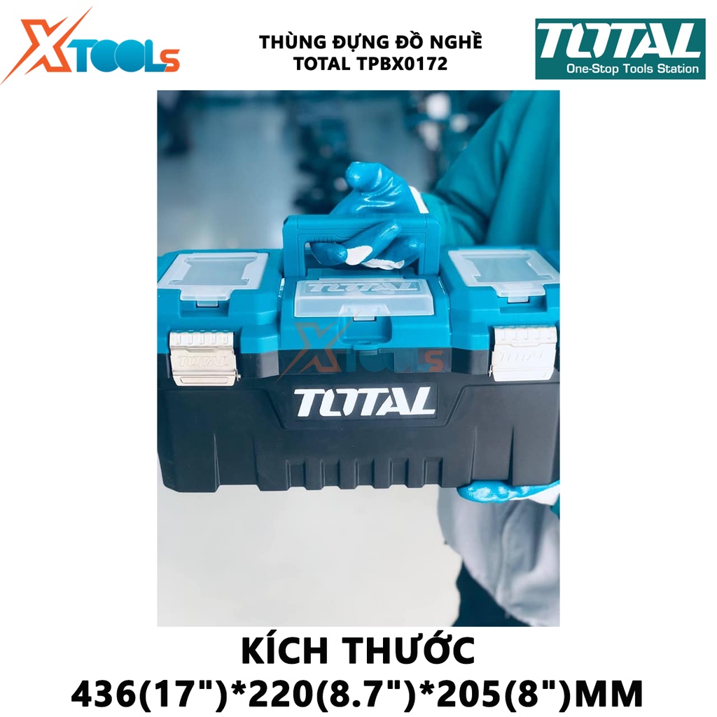 Thùng đựng đồ nghề TOTAL TPBX0172 | thùng đựng đồ nghề khóa nhựa tải trọng 15KG kích thước 436mm(17&quot;)*220mm（8.7&quot;)*205mm(