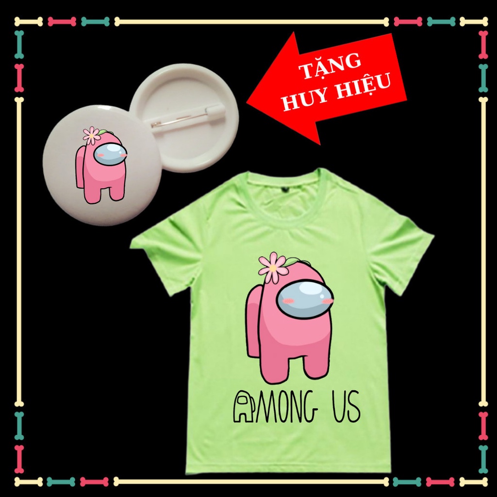 Áo thun trẻ em Among Us dễ thương, đủ size áo từ 10kg đến 80kg, kèm huy hiệu