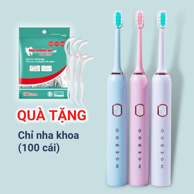 Bàn Chải Điện Đánh Răng Sonic Tặng 4 Đầu Chải Sợi Dupont Làm Sạch Sâu Làm Trắng Răng Tự Nhiên 518A