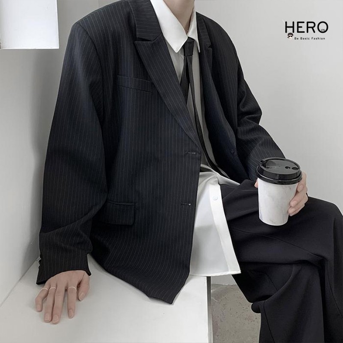 [HÌNH THẬT] Áo Khoác Vest Blazer Nam Nữ, Kẻ Sọc,Túi Nắp, Form Rộng 2 Lớp Phong Cách Hàn Quốc - BZ16 MrHero
