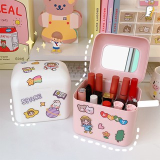 [Hàng có sẵn] Hộp đựng son có gương Korea kèm sticker