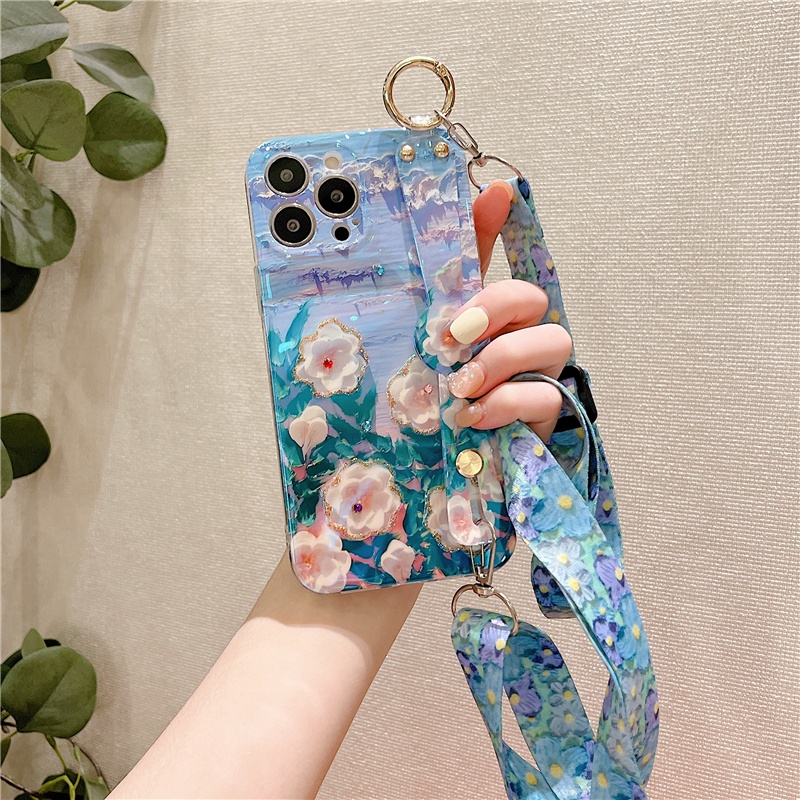 Ốp Điện Thoại Hình Hoa Trà Gắn Dây Đeo Cổ Tay Làm Vòng Đỡ iPhone 14 12 13 11 Pro Max 13 Mini 7 8 Plus SE 2020 2022