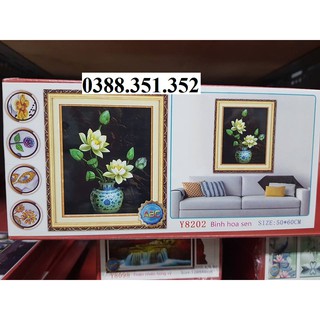 Tranh đính đá bình hoa sen y8202 50x60cm