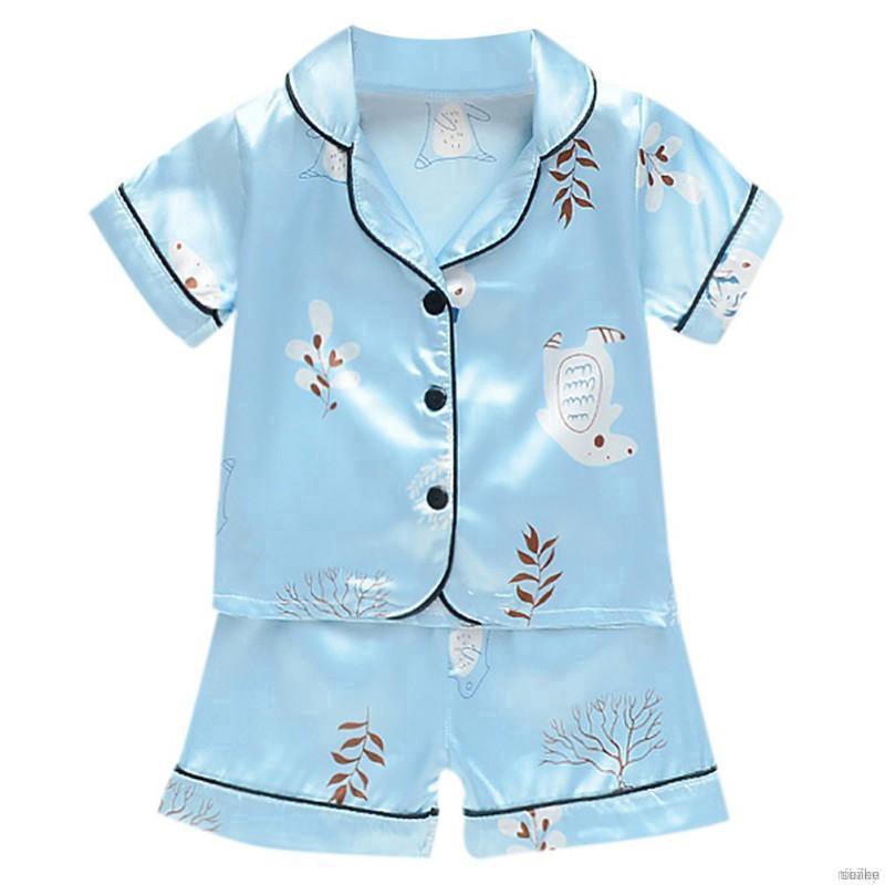 ruiaike  Baby Kids Boys Girls Cartoon Sleepwear Set Short Sleeve Blouse Tops + Shorts 2pcs Pajamas Suits