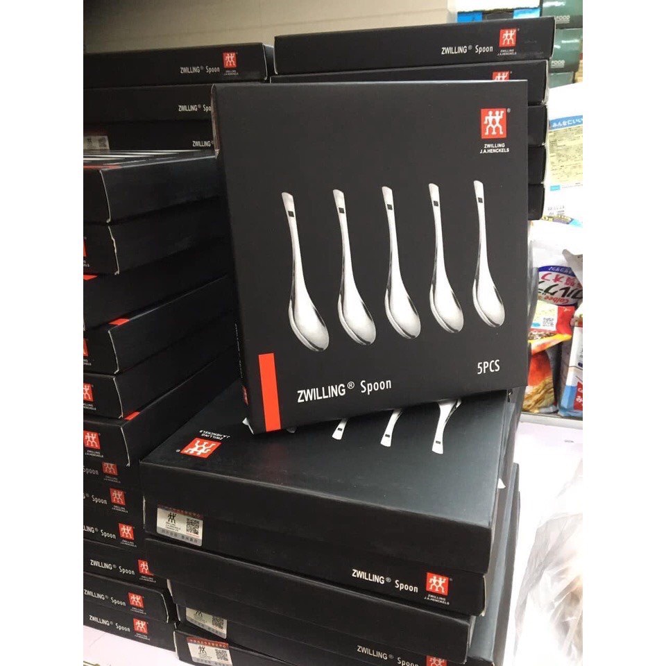 [ Tách Lẻ ] Bộ 5 Thìa inox 304 Zwilling Đức dáng ngắn, Muỗng inox cao cấp ăn phở cơm cháo tiện lợi