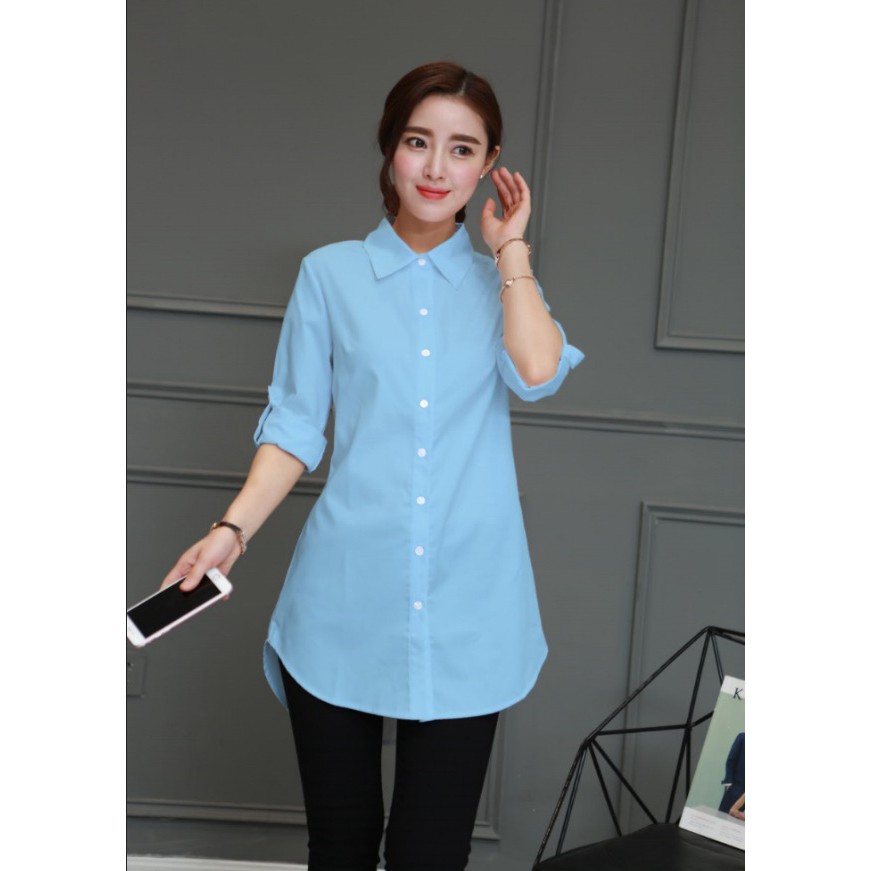 【 S-5XL 】 Áo sơ mi trắng tay dài cho nữ