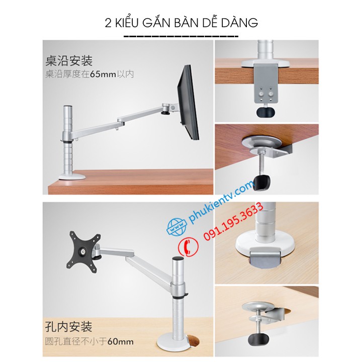 Giá Treo Màn Hình Máy Tính OA - 3S 17 - 24 - 27 - 32  inch / Tay Treo Màn Hình Hợp Kim Nhôm [ Cao Cấp Hơn NB F80 ]