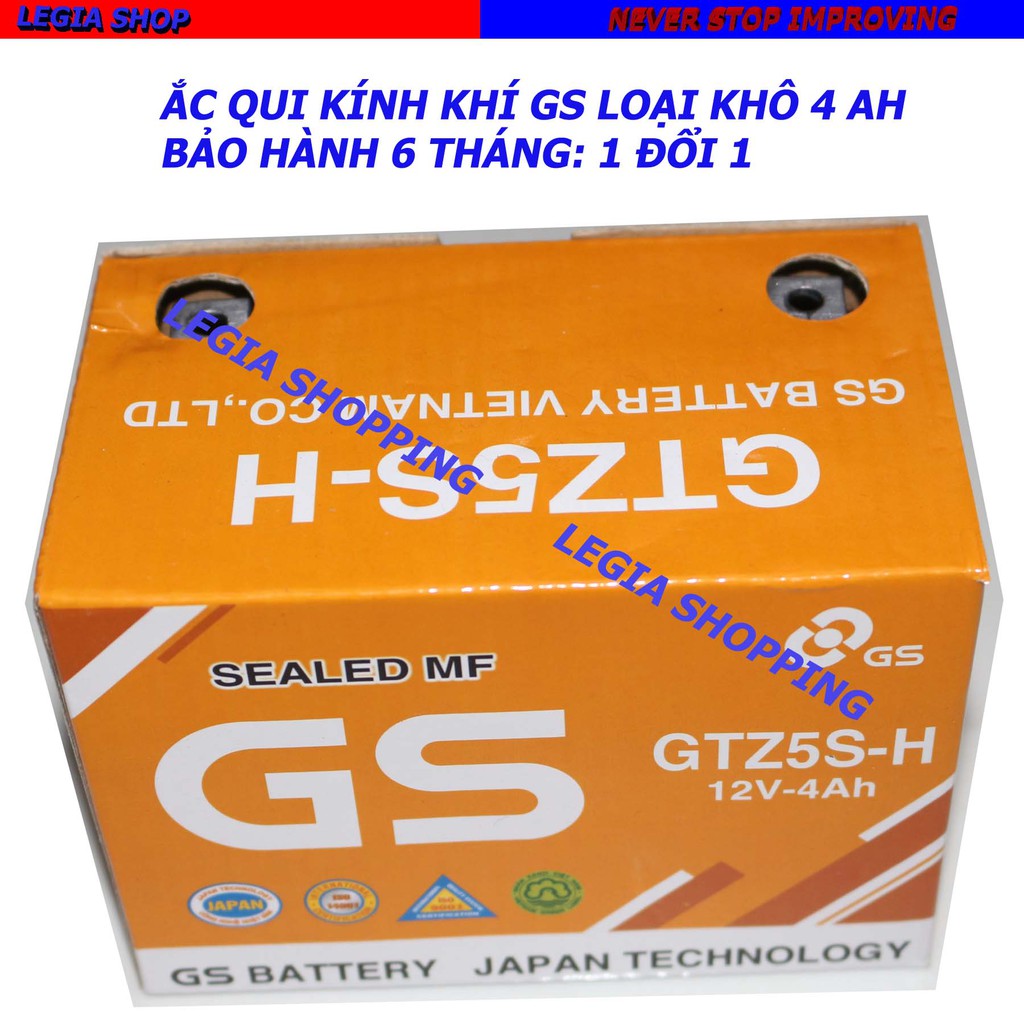 BÌNH ẮC QUI XE MÁY GS GTZ5S-H  LOẠI 12V 4AH - GẮN AIR BLADE 110, WAVE RS