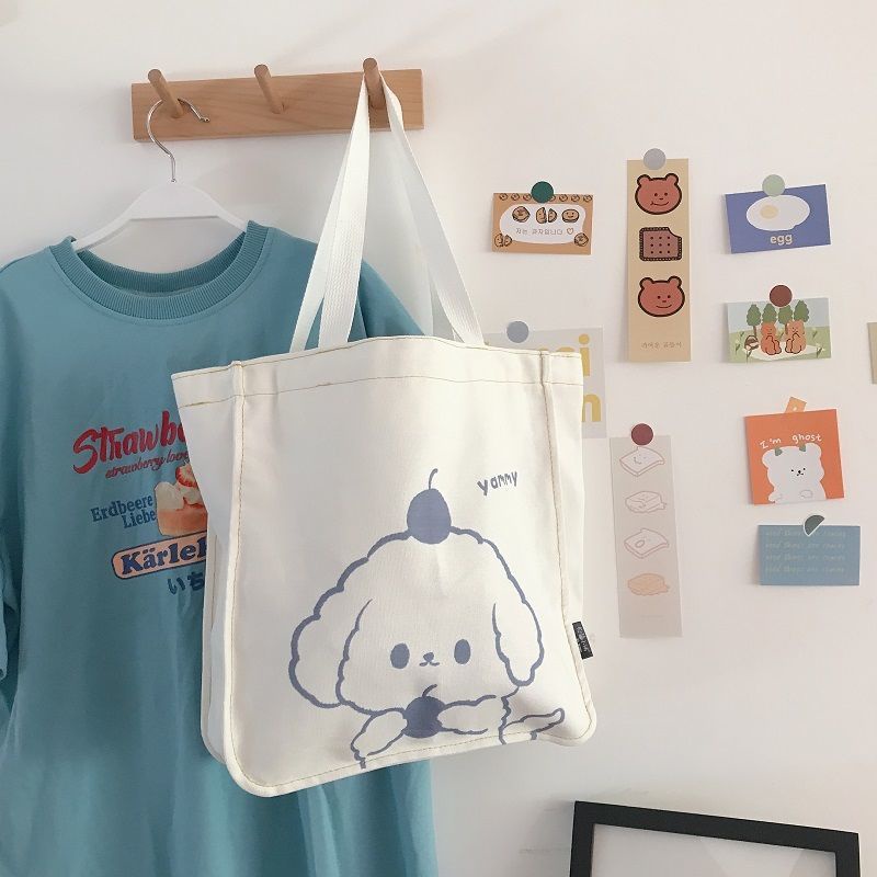 Túi Đeo Vai Bằng Vải Canvas Cỡ Lớn In Hình Vịt Hoạt Hình Phong Cách Nhật Hàn Cổ Điển Dành Cho Nữ Sinh