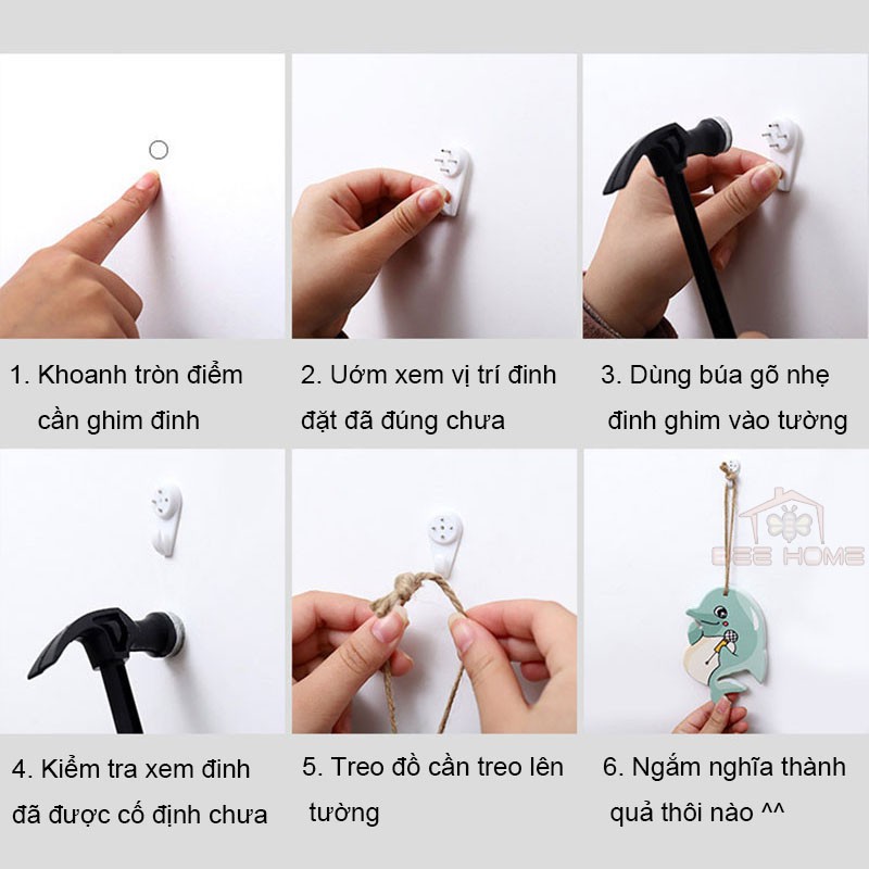 Đinh Ghim 4 Chân Treo Đồ Chịu lực an toàn - Beehome - Đinh ghim không khoan tường