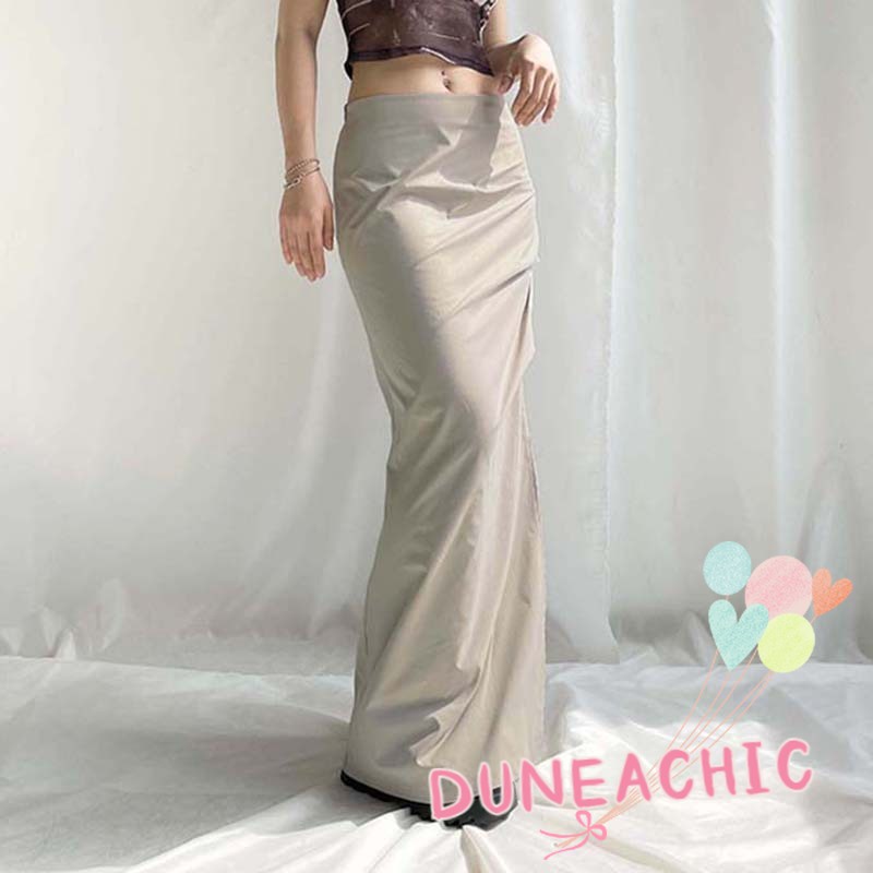 DUNEA Chân váy dài xẻ tà màu trơn thời trang cho nữ