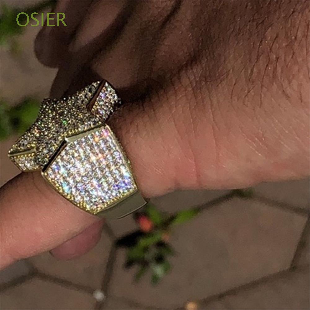 Nhẫn khảm đá kim cương họa tiết ngôi sao CZ cho nam và nữ