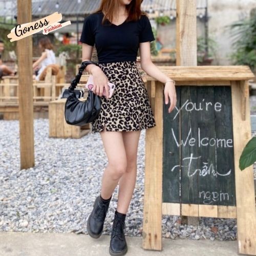 Chân váy chữ A Goness dáng ngắn lưng cao họa tiết da báo phong cách retro | BigBuy360 - bigbuy360.vn