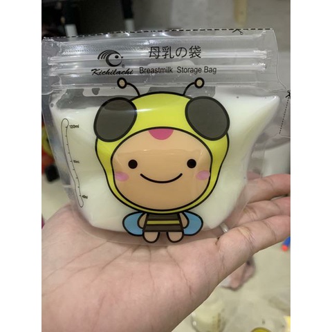 Hộp 32 Túi trữ sữa KICHILACHI 120ml hình quả táo, có vòi rót an toàn, tiện dụng cho bé