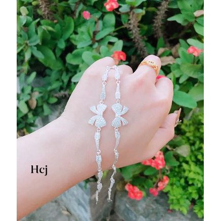 Lắc tay nữ bạc ta, lắc tay nơ gắn đá bibi silver siêu xinh dài 15-16cm