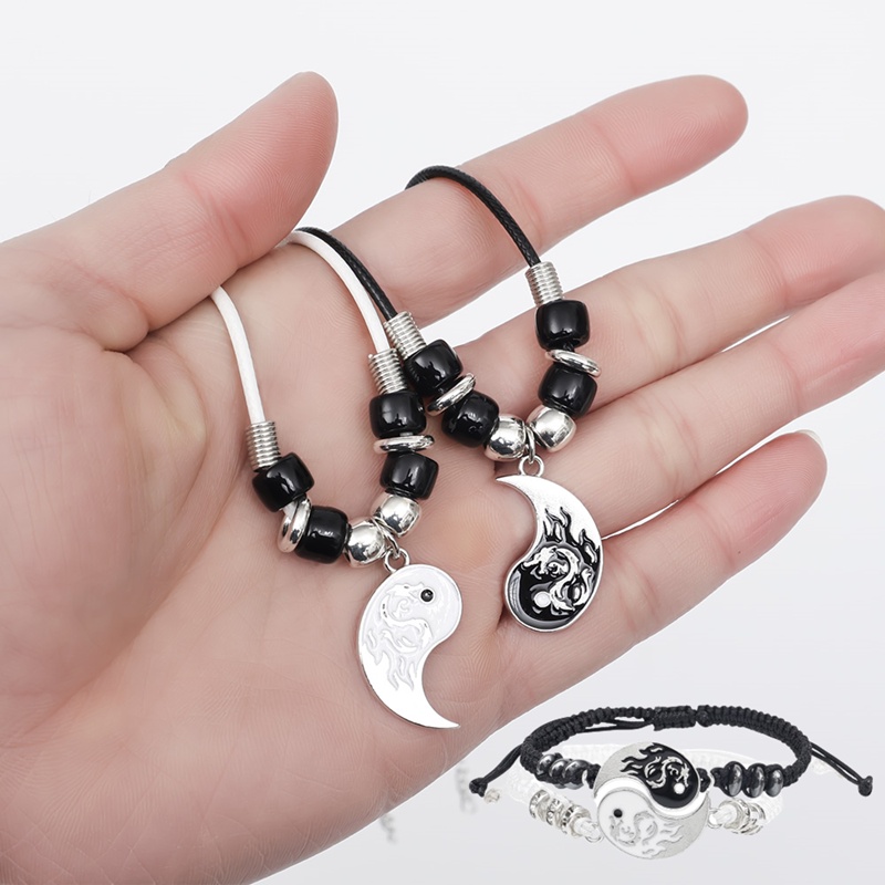 Vòng cổ/ Vòng tay dệt hình rồng màu đen và trắng âm dương thái cực cho cặp đôi