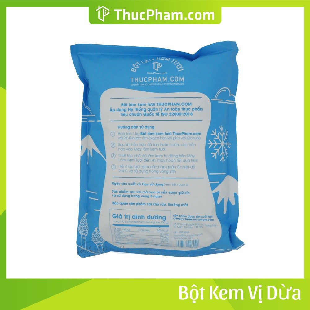 Bột Làm Kem Tươi THUCPHAM.COM Vị Dừa 1kg - Công Thức Độc Quyền Hương Vị Mới, Không Gắt, Không Hắc