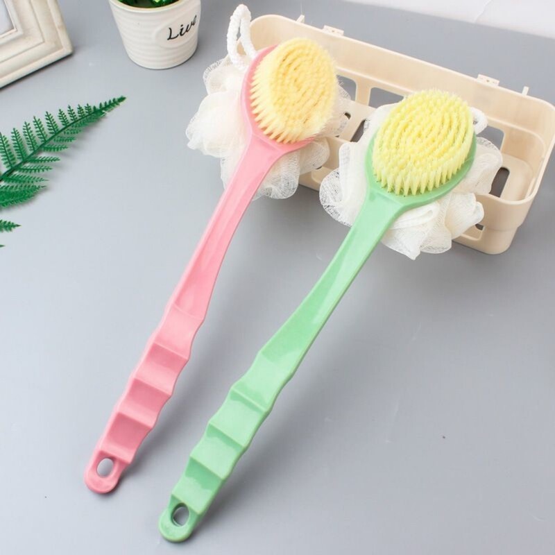 Cây chà lưng, bài chải chà cọ lưng kèm bông tắm cầm dài có dây treo tiện lợi massage lưng sạch sẽ ngăn nổi mụn lưng