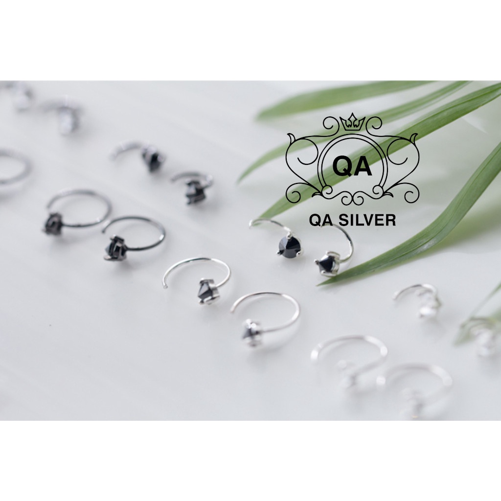 Khuyên tai bạc 925 nam nữ bông móc chữ C đính đá 3 chấu đen trắng S925 EARCUFF Silver Earrings QA SILVER EA180405