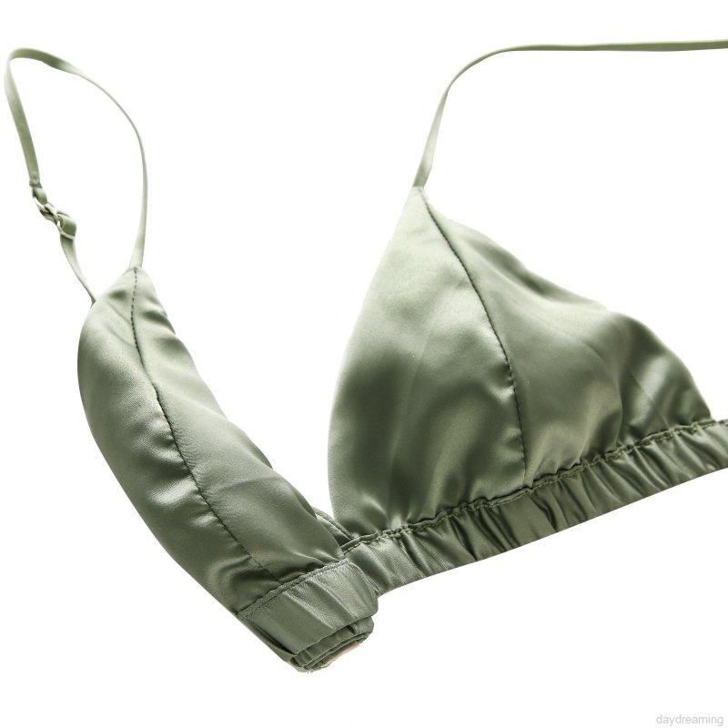 Bộ Đồ Lót 3 / 4 Cúp Tam Giác Không Gọng Thép Vải Satin Mượt Mà Cho Nữ