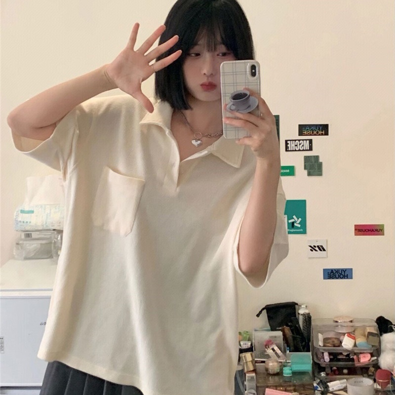 Áo thun SUXI ngắn tay dáng rộng màu trơn đơn giản thời trang hè cho nữ