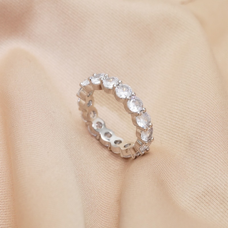 Nhẫn Mạ Vàng Trắng 18K Đính Đá CZ Sang Trọng Cho Cặp Đôi