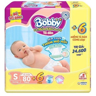 Tã dán bobby sơ sinh siêu thấm s80 tặng