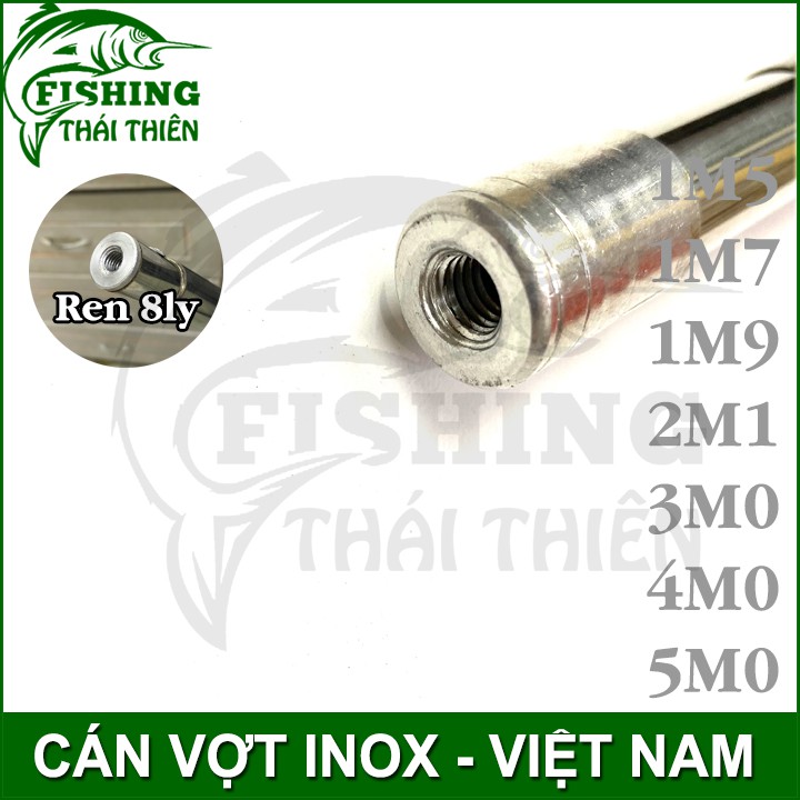 Cán vợt cá, cán gắn móc cỏ, Xào cào lục bình Inox đầu ren trong 8ly dài 1m5 đến 6m có thể thu gọn