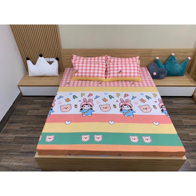 Bộ Ga Gối Cotton Poly 3D - Cô Bé Thỏ Hồng