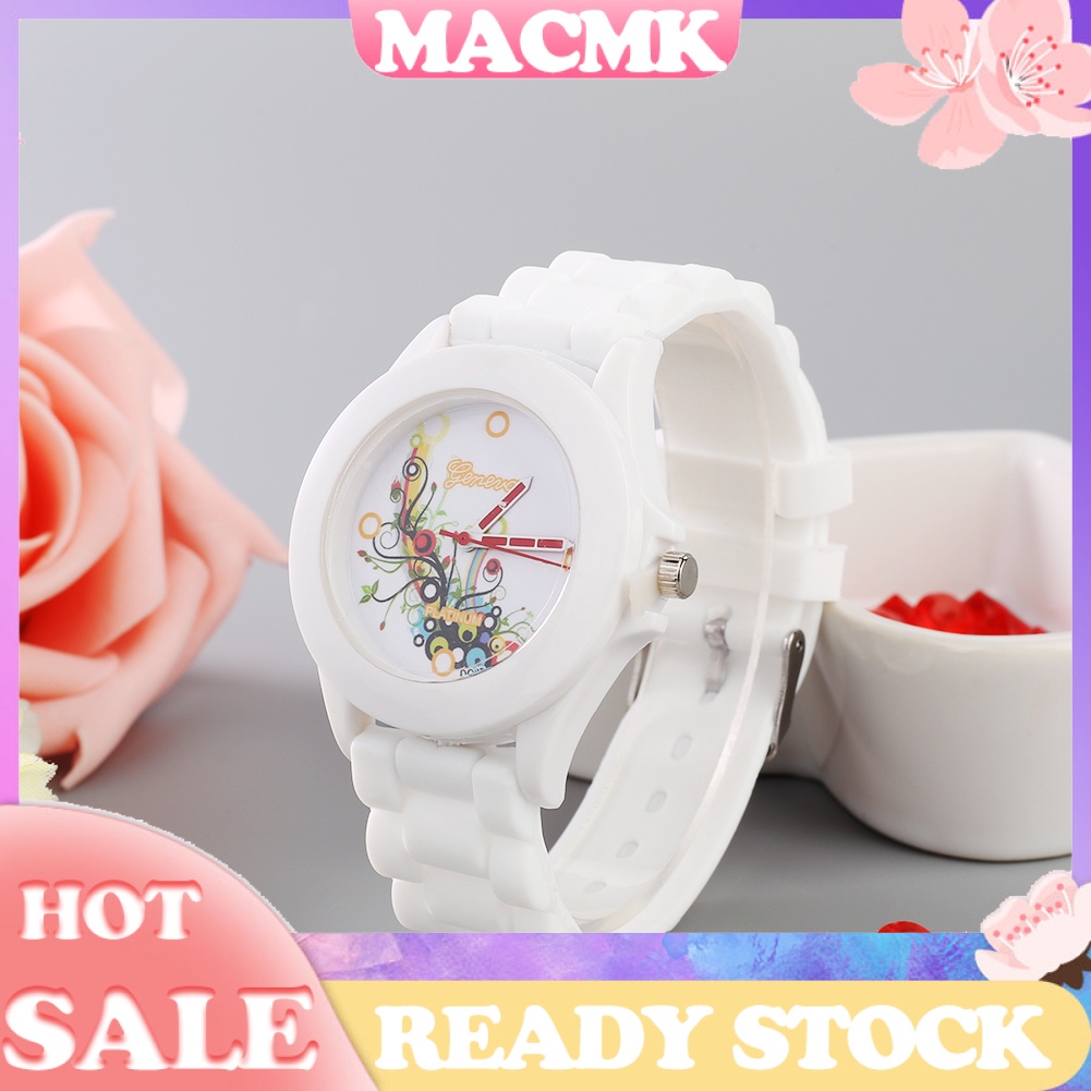 Đồng Hồ Macmk Nữ Mặt In Hoa Dây Silicone