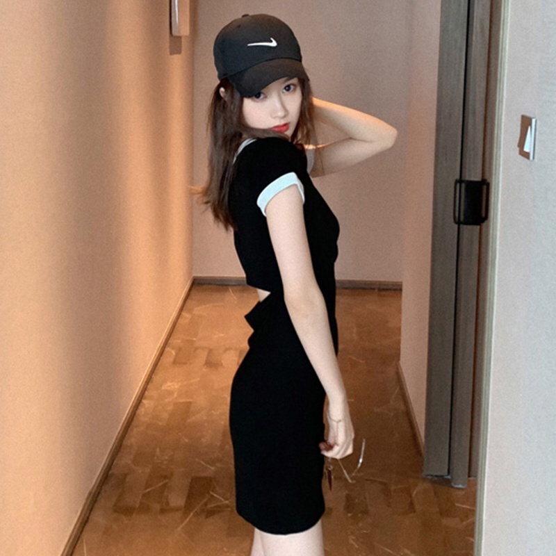 Đầm Cotton Hở Lưng Dáng Ôm Thời Trang Mùa Hè Hàn Quốc Quyến Rũ Cho Nữ