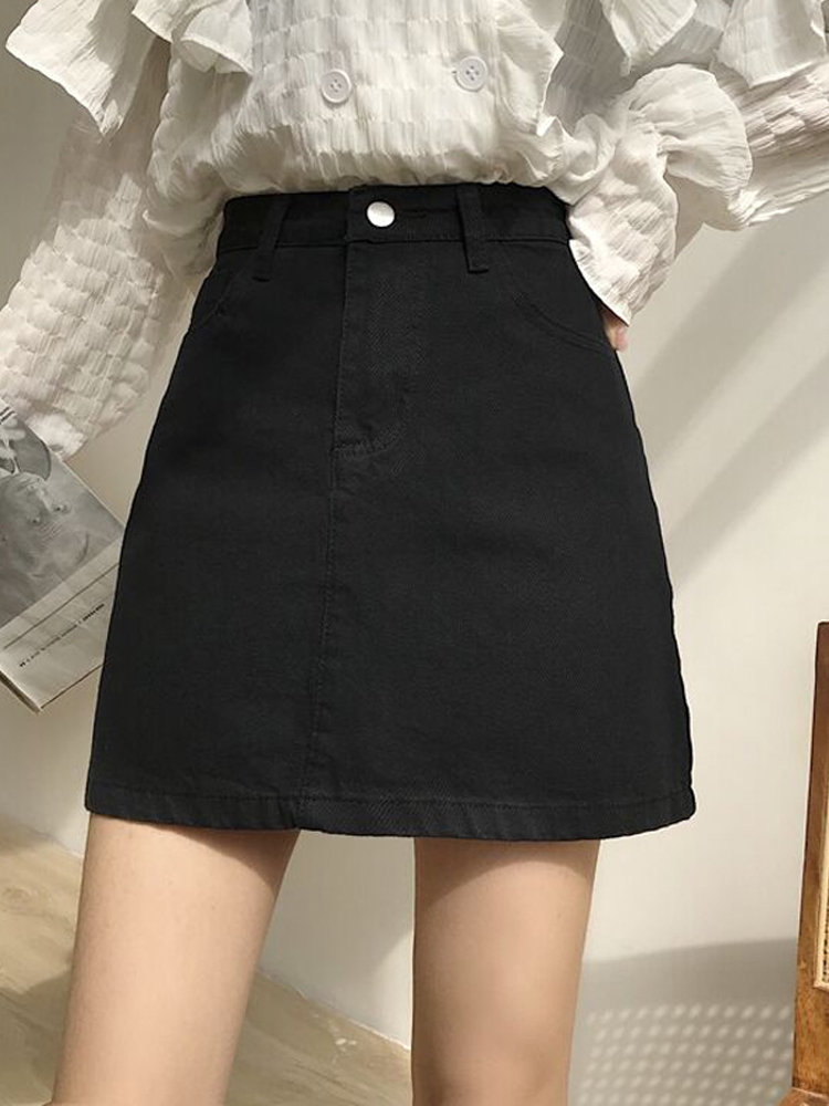 Chân Váy Jean Lưng Cao Phong Cách Hàn Quốc Size S-2XL Cho Nữ