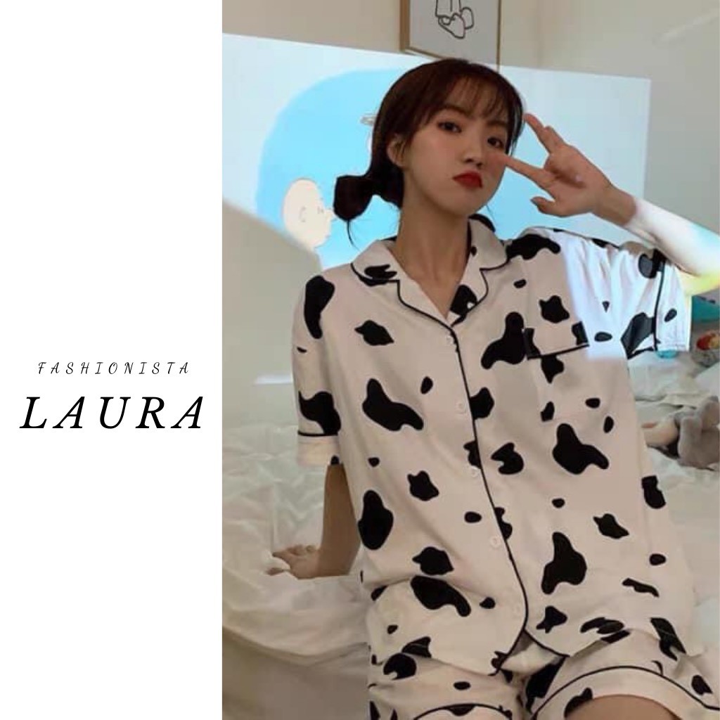 Bộ ngủ bò sữa Laura Boutique cộc tay siêu dễ thương - Pijama bò sữa BAO GIÁ TOÀN THỊ TRƯỜNG