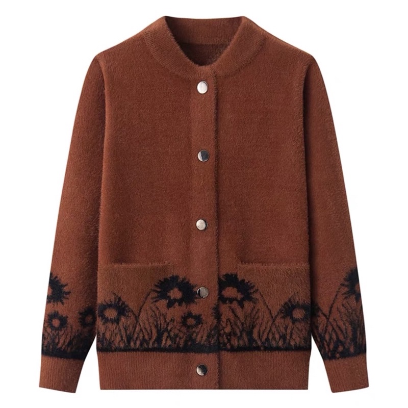 Áo khoác len dày ấm cổ tròn cho bà, cho mẹ mẫu sang trọng quảng châu cho U60 U70U80 U90