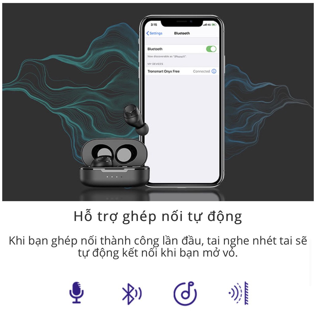 ✪ CHÍNH HÃNG ✪ Tronsmart Onyx Free | Tai Nghe Nhét Tai Không Dây UV Bluetooth Qualcommchip APTX, Chống Thấm Nước IPX7