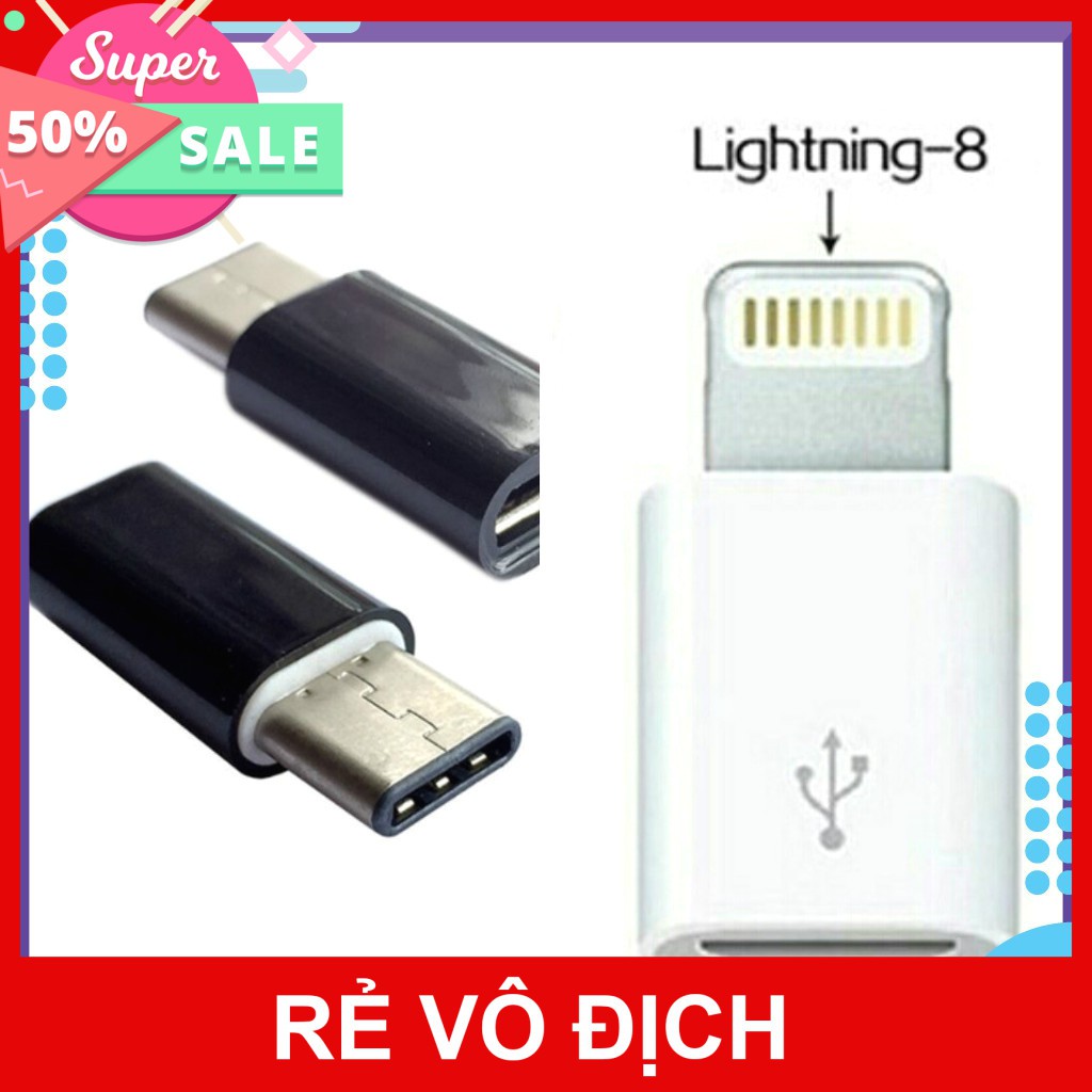 [FREESHIP] ĐẦU CHUYỂN MICRO-USB SANG CỔNG TYPE-C, LIGHTNING (IPHONE) [HCM]