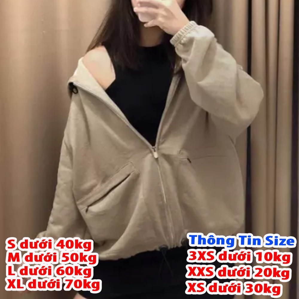 Áo khoác hoodie nữ form rộng có dây kéo 4YOUNG in chữ OH