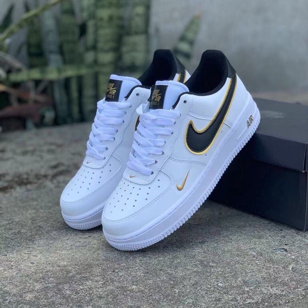 Giày thể thao nam nữ AF1 Trắng móc đen vệt vàng cổ thấp - Giày sneaker air force 1 Black Gold nam nữ Full Box