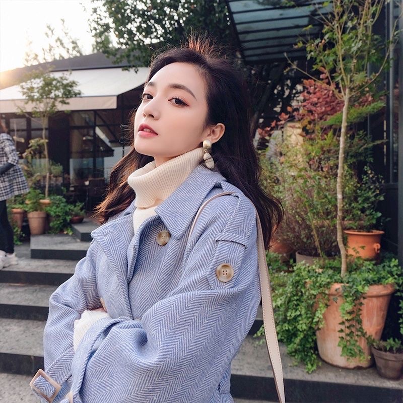 Set áo khoác + quần short vải dạ xanh ulzzang