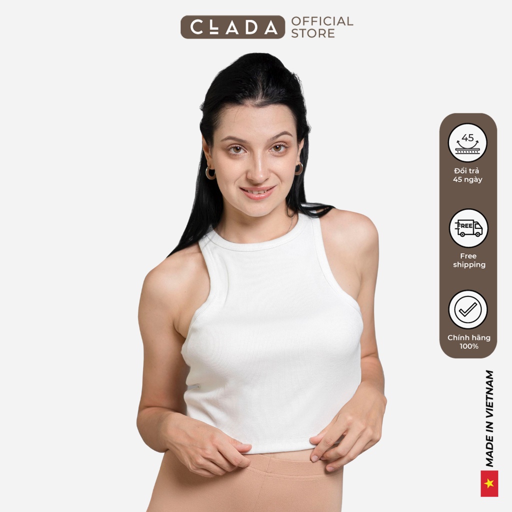Áo ba lỗ croptop len tăm nữ thương hiệu CLADA - Trắng