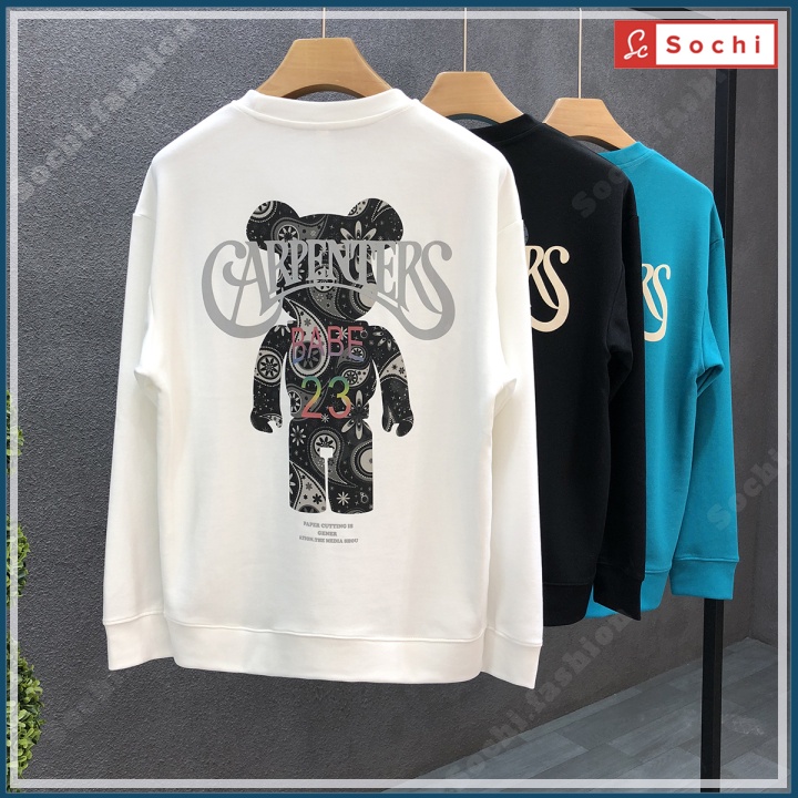 Áo sweater nam cổ tròn, áo thu đông dài tay dáng rộng mềm mịn in Carpenters mã SW60.1