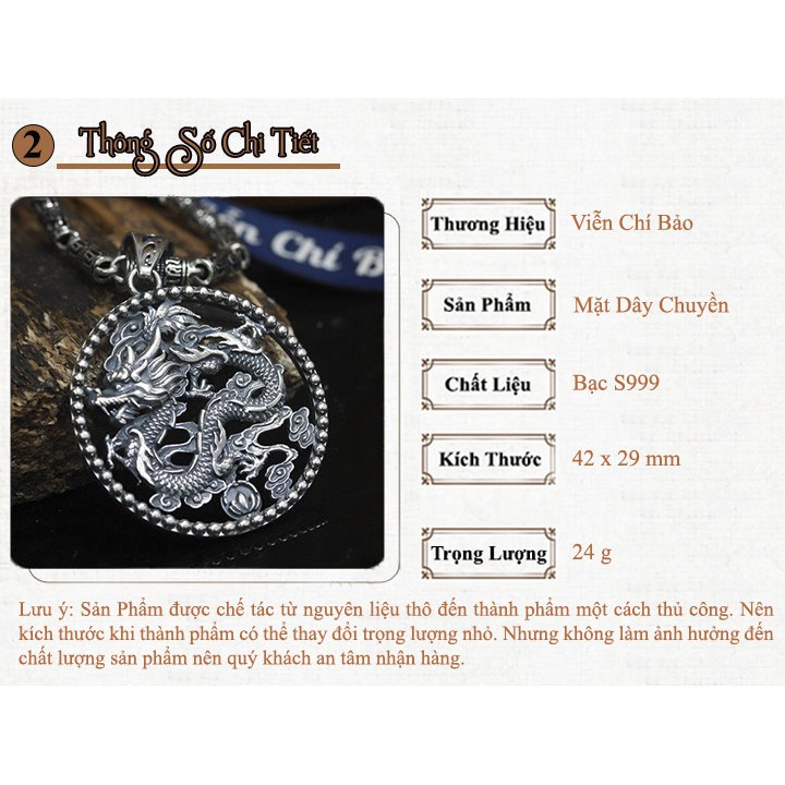 Mặt dây chuyền bạc nam mãnh long quá hải chất liệu bạc Thái 925 mạnh mẽ thương hiệu Viễn Chí Bảo M100543