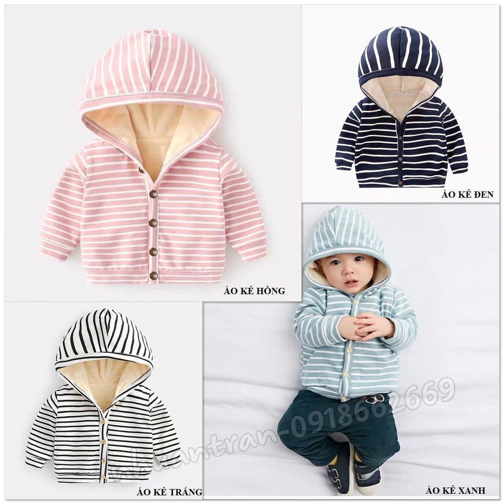 Áo khoác bé trai, bé gái (mẫu kẻ sọc lót lông) chuẩn hàng QC loại 1 size 5-16kg ( kèm ảnh thật bé mặc)