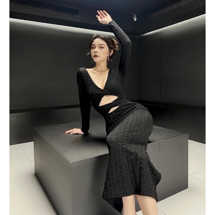 HERMOSA | Đầm body dài đen