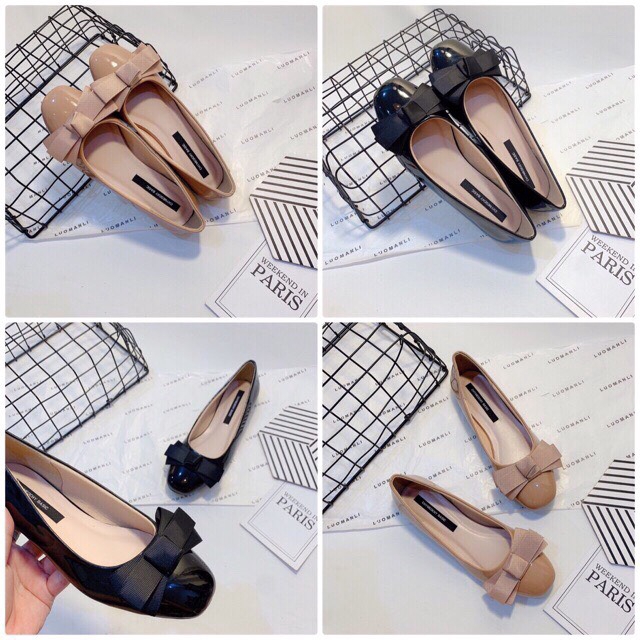 Giày búp bê nơ vải da bóng chất đẹp