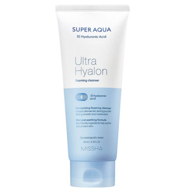 🥰🥰🥰Sữa rửa mặt làm sáng da Missha Super Aqua Ultra Hyalon Foaming Cleanser 200ml