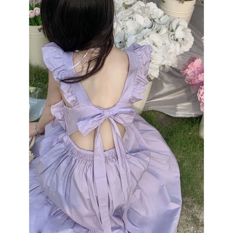 Đầm  Hở Lưng Cột Nơ Sau Màu Tím Pastel Nhẹ Nhàng Dễ Thương