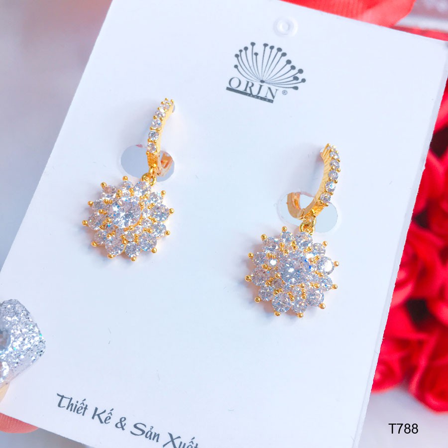 Bông tai nữ, khuyên tai đính đá hoa thiết kế cao cấp Orin T788