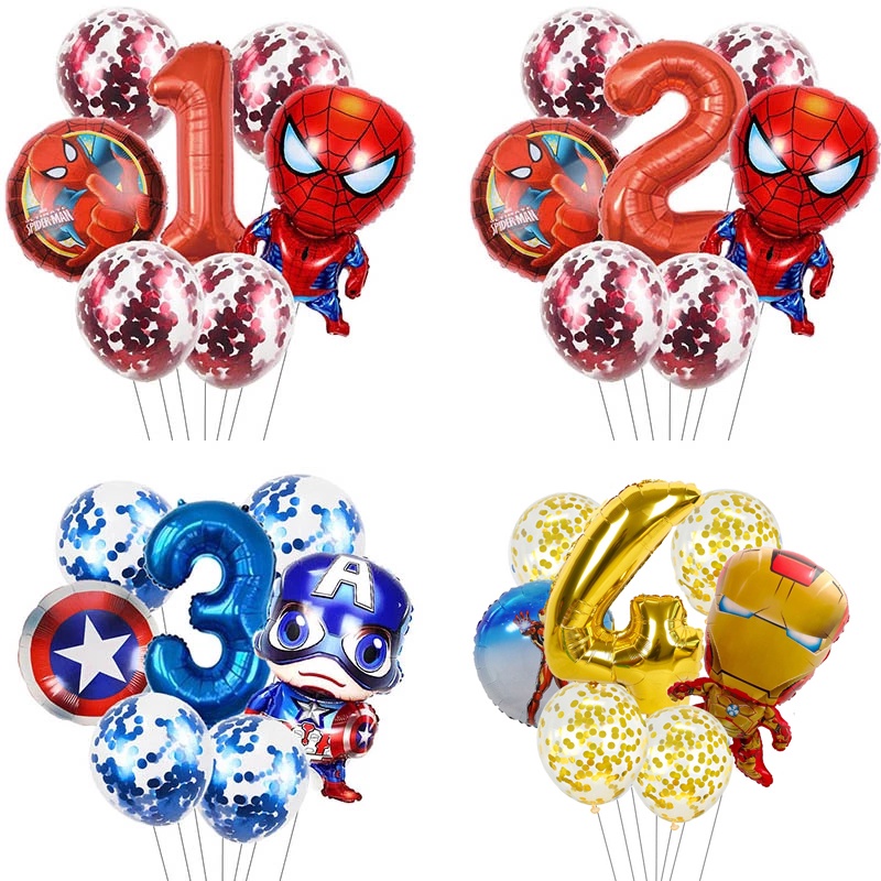 Set 7 bong bóng lá nhôm hình hoạt hình các siêu anh hùng trang trí tiệc sinh nhật cho bé